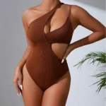 Chic Hollow Elegance One Piece Swimsuit Brown 1