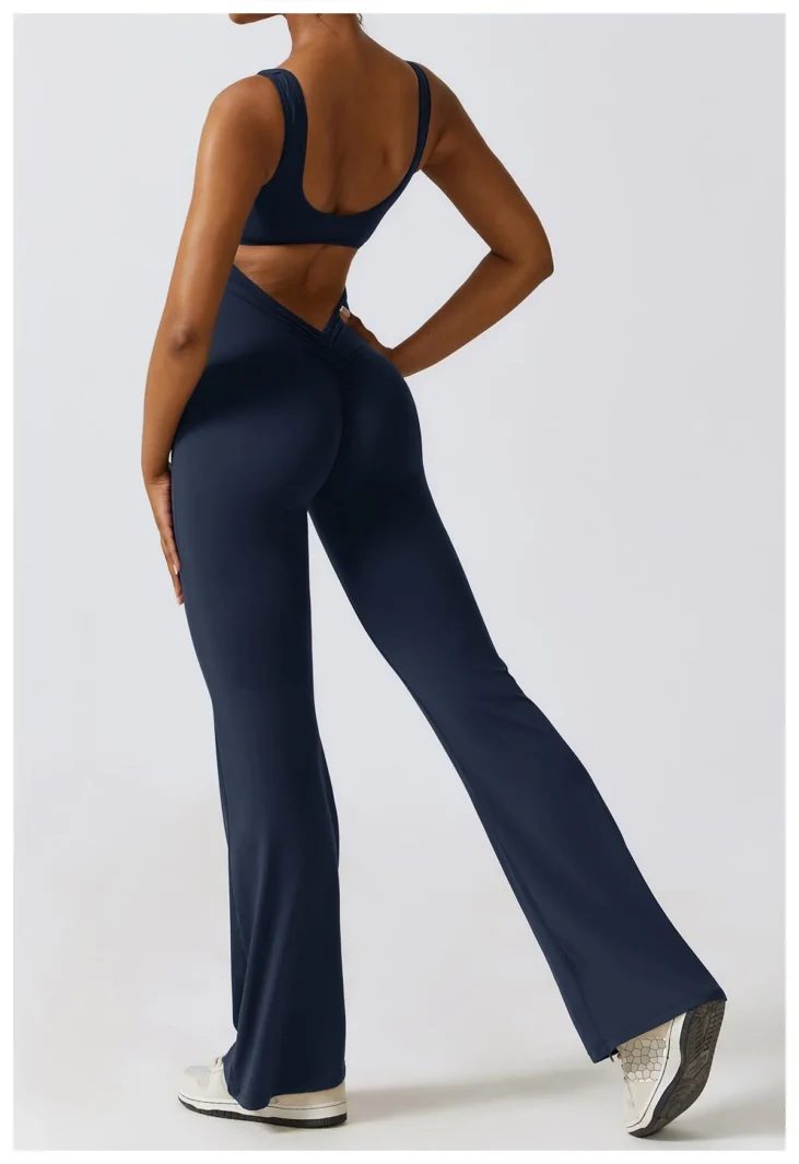 Peach Hip Lifting Jumpsuit Hollow Out Back Badge Blue 3