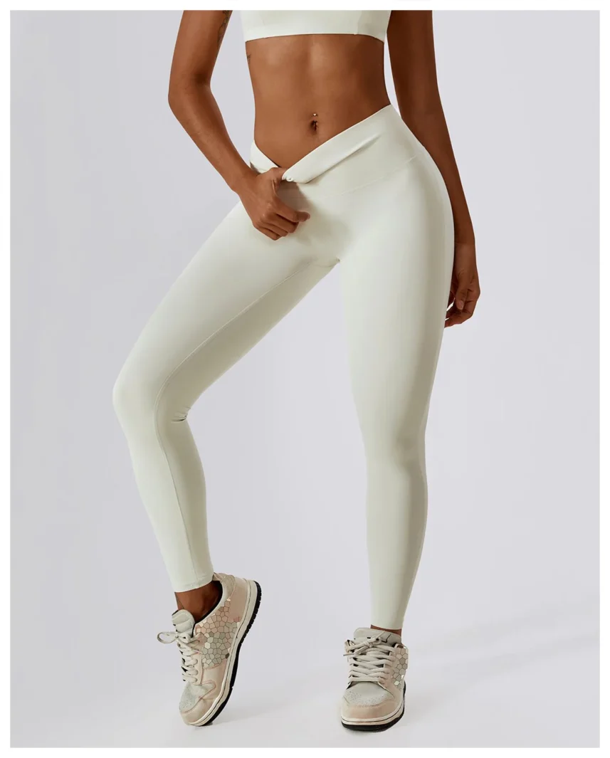 Quick Dry Hip Lifting High Waist Yoga Pants Cream Apricot 3