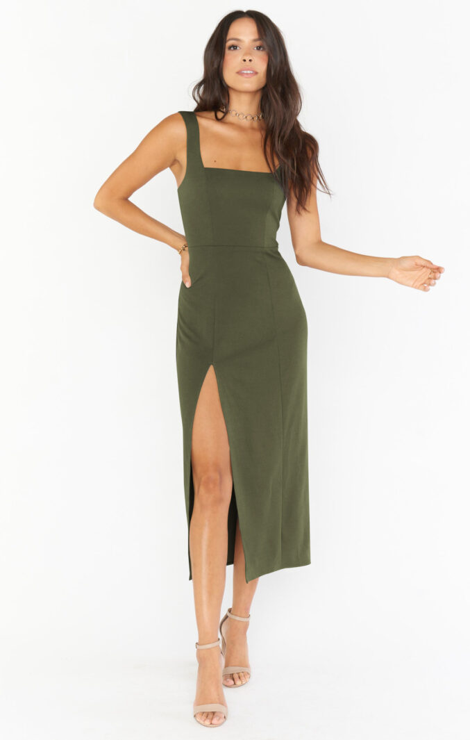 Square-Neck Slit Dress