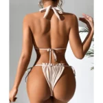 Halter Neck Ruched Bikini Set White 2